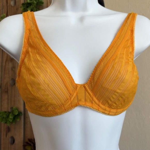 Huitan Other - Huit Paris Desi Bra 32C Sexy Romance France Vintage Underwire Orange Lace‎ Lined